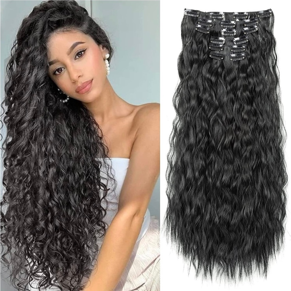 24” black mermaid curly wave thick hairpieces extensions